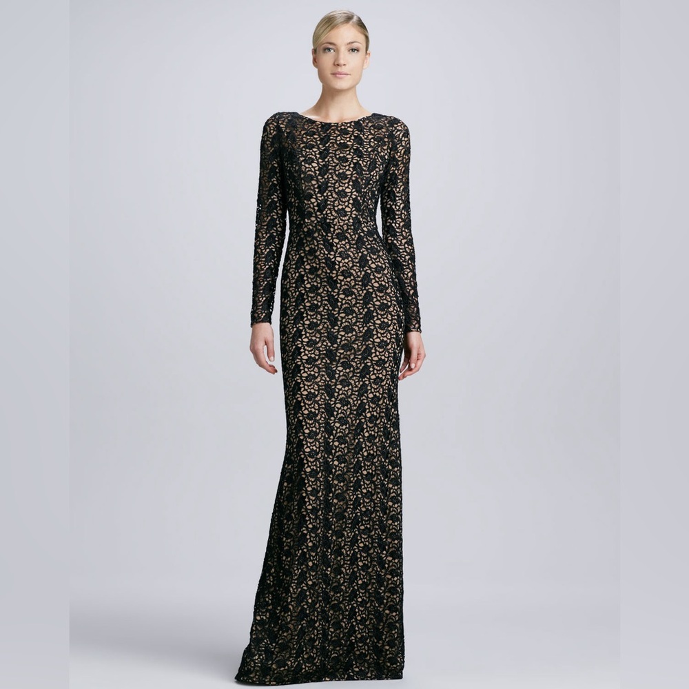 Carmen Marc Valvo Black and Gold Maxi Dress